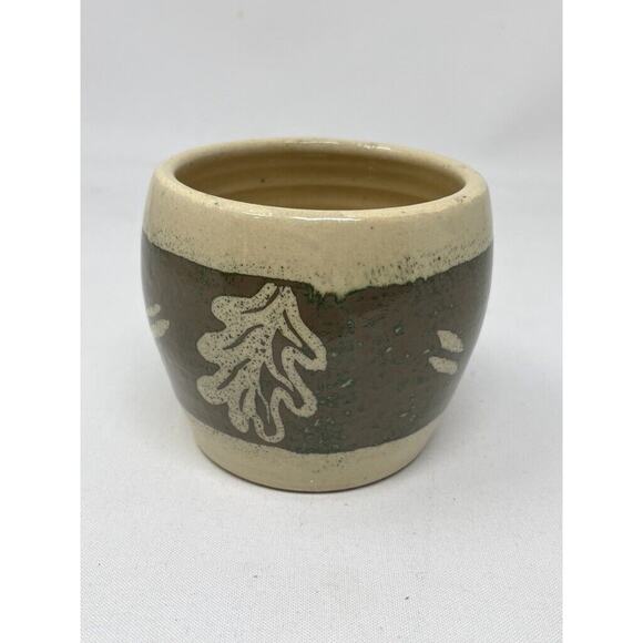 Coffee Mug Pottery Oak Leaf Hand Thrown Signed 12oz - Picture 2 of 6
